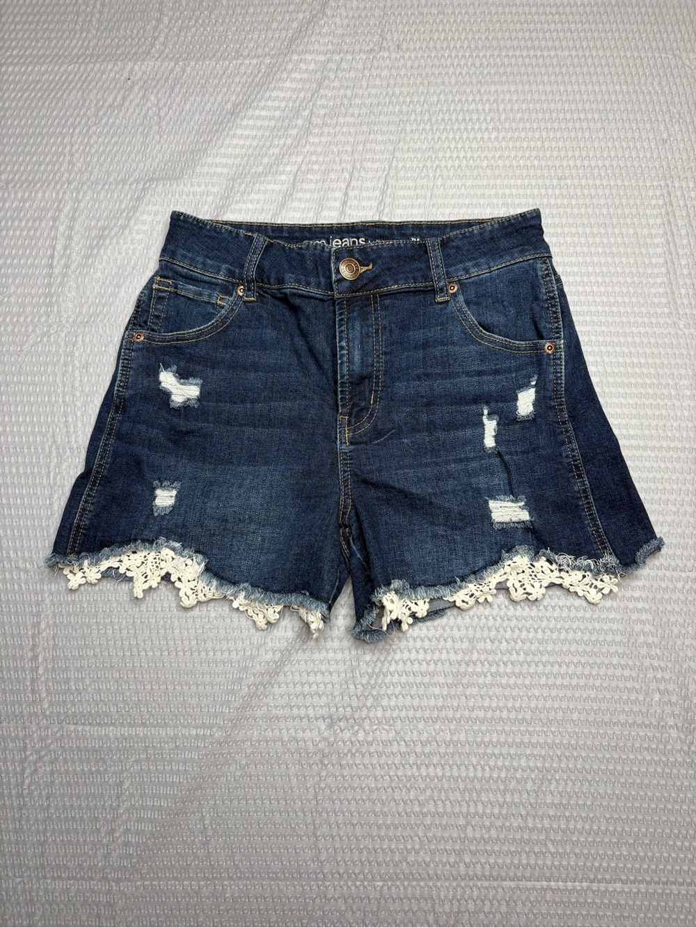 Maurices Dark Blue Denim Shorts with Lace Trim